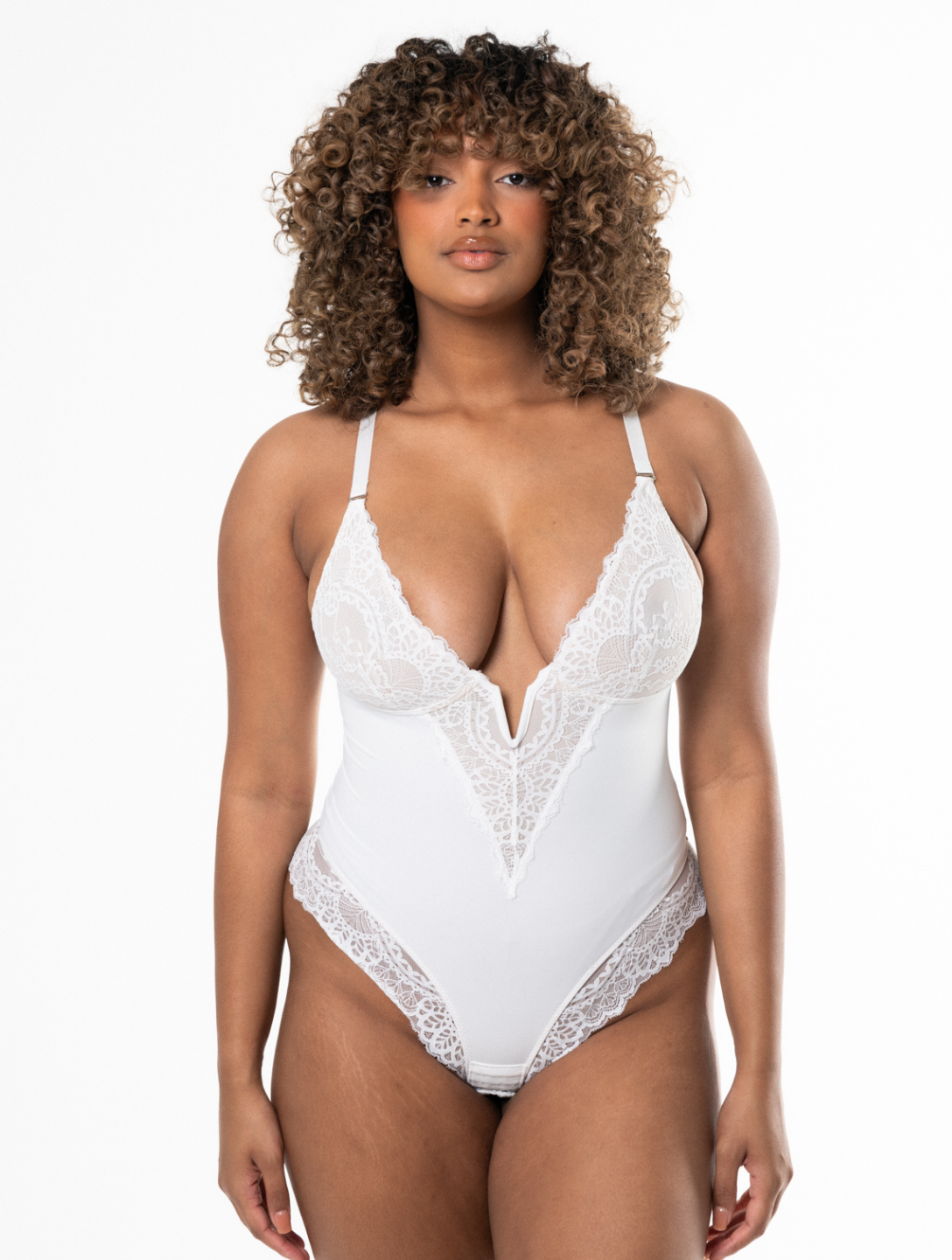 V-Neck Half Laced Bodysuit