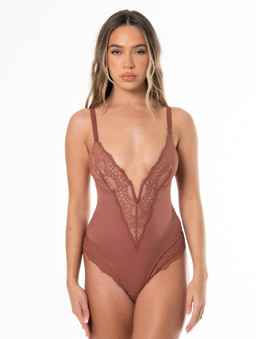 V-Neck Half Laced Bodysuit